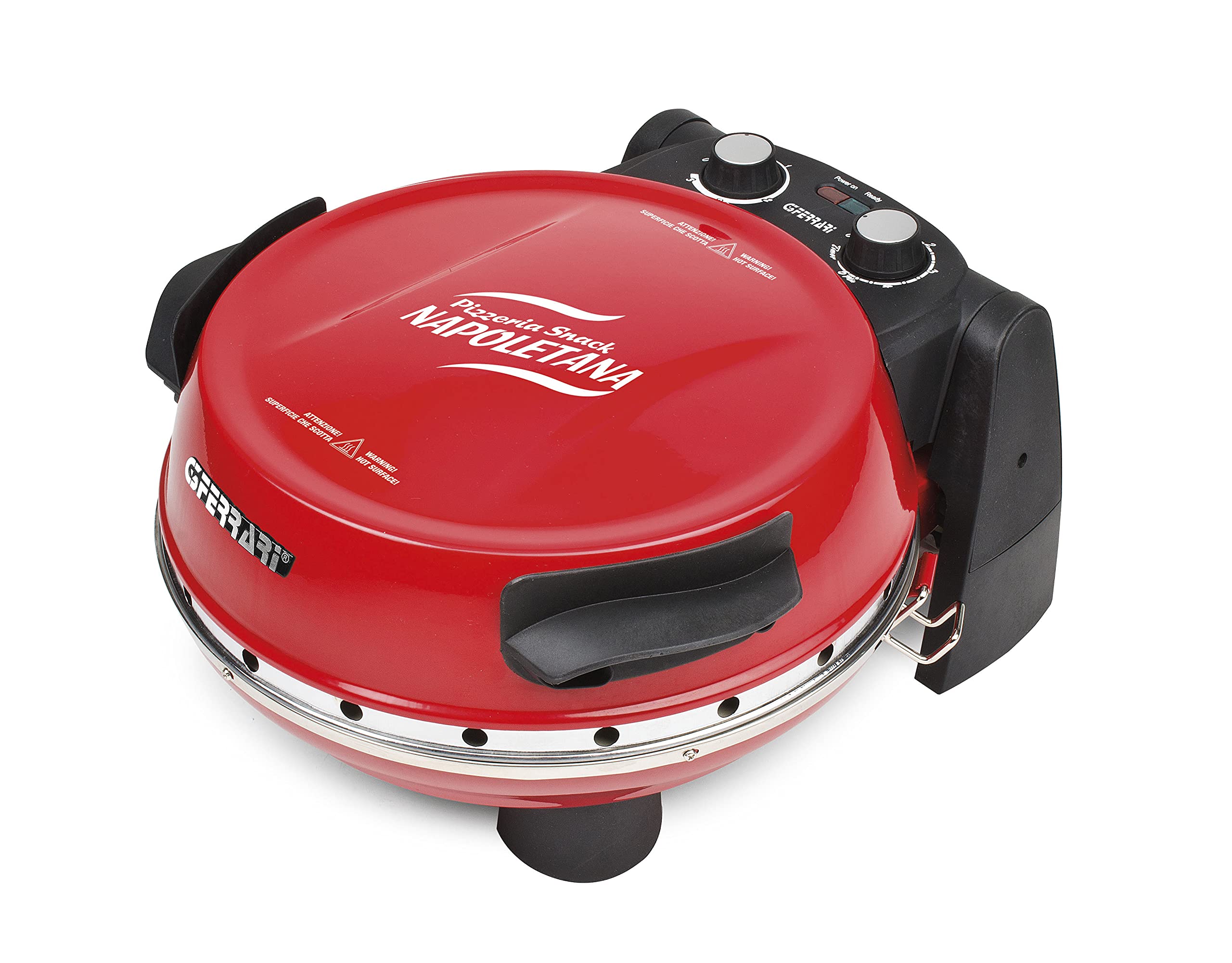 G3 Ferrari G10032 Forno Pizza Pizzeria Snack Napoletana Forno Pizza Plus Evo, Doppia Pietra Refrattaria, con Ricettario e Palette inclusi, Rosso + R10006RS Raschietto Porzionatore INOX