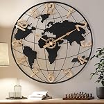 Pytha Sight 24 Inch Large Wall Clocks for Home Decor,Big Farmhouse Modern Decorative Metal World Map Wall Clock Oversized with Vintage Gold Arabic Numeral for Office,Living Room,Kitchen,Dining Room