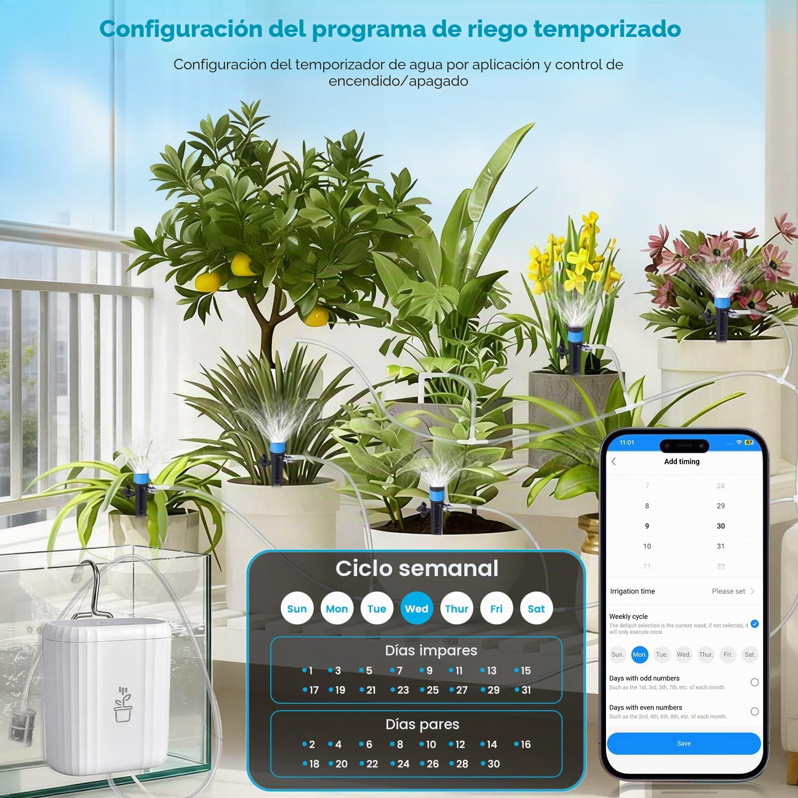 Sistema De Riego Automático Wifi, Sistema De Riego Automático De Plantas En Macetas En Interiores Controlado Por App, Kit De Riego Por Goteo DIY, Con Alarma De Escasez De Agua, Cronómetro Programable
