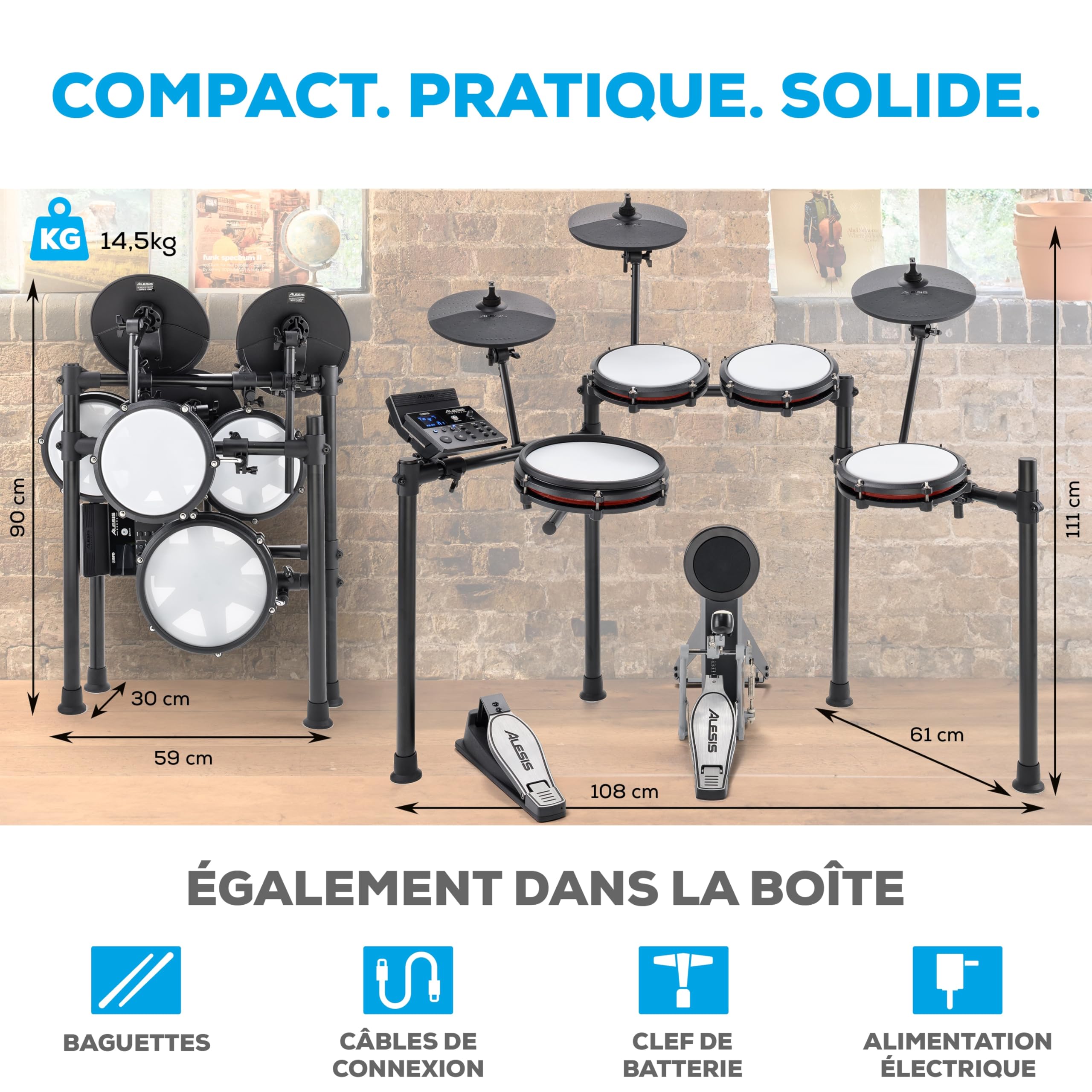 Alesis Nitro Max Kit Batterie Électronique avec Pads en Maille Silencieuse, Caisse Claire 10" Dual Zone, Bluetooth, 440+ Sons Authentiques, Drumeo, USB MIDI, Pédale de Kick