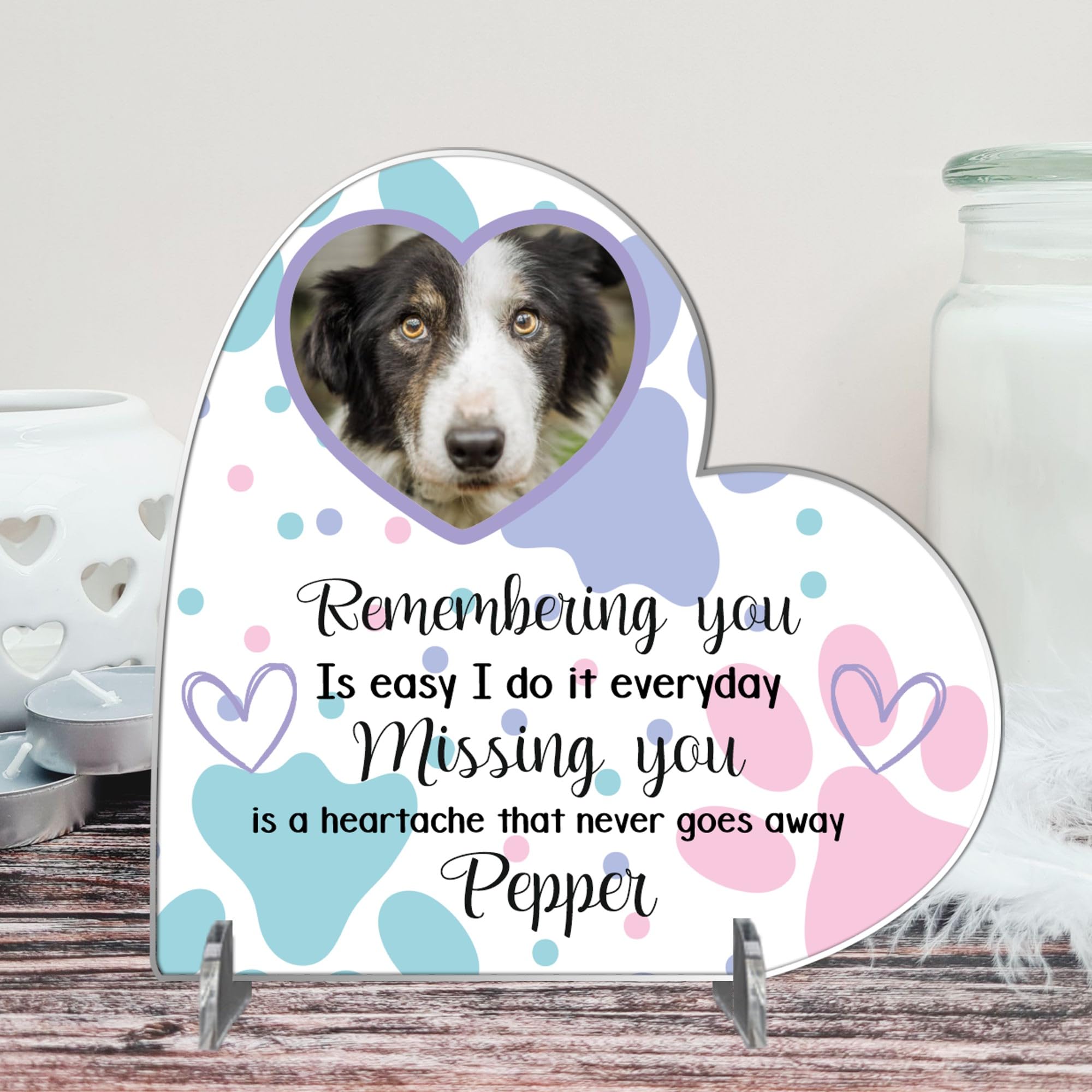 Personalised Pet Memorial Plaque – 'Remembering You is Easy, Missing You is a Heartache' – Available in MDF or Acrylic, Sizes Small to Large – Indoor & Outdoor Use (Acrylic 8.5cm x 8.5cm, Pastel)