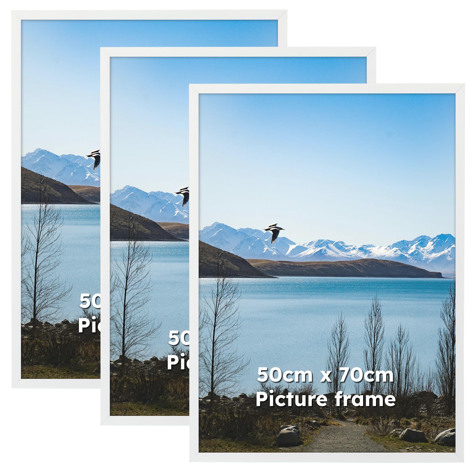 Vasemouh 50x70 cm Picture Frame White Pack of 3, Large Aluminium Metal 50cm x 70cm Photo Frame for Posters or Artwork, Horizontal or Vertical Wall Hanging