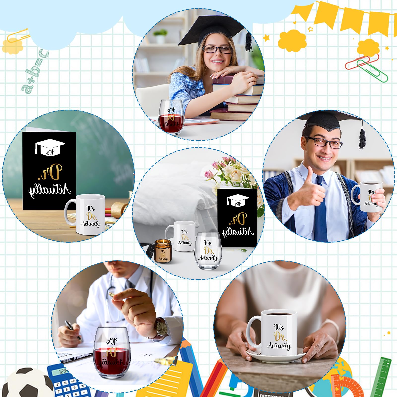 Didaey 4 Pcs It's Dr Actually Graduation Gift Set for Phd Doctorate Degree Physician 11 oz Coffee Mug and 18 oz Stemless Wine Glass Doctorate Graduation Gift for 2026 Medical Graduate Congratulation