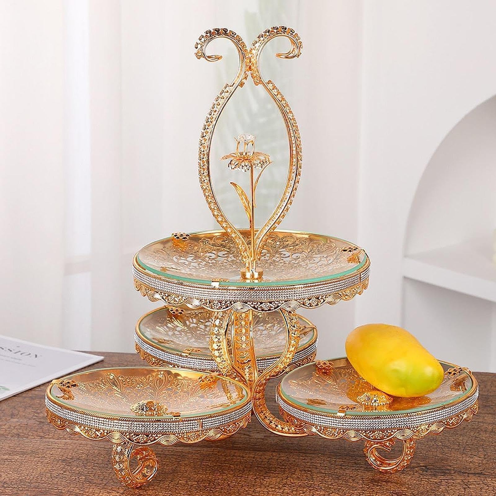 QOKLIYUI Exquisita Bandeja de Vidrio de Doble Capa para Servir Frutas. Elegante Expositor de Cupcakes para Fiestas. Diseñado para ser Resistente y práctico.