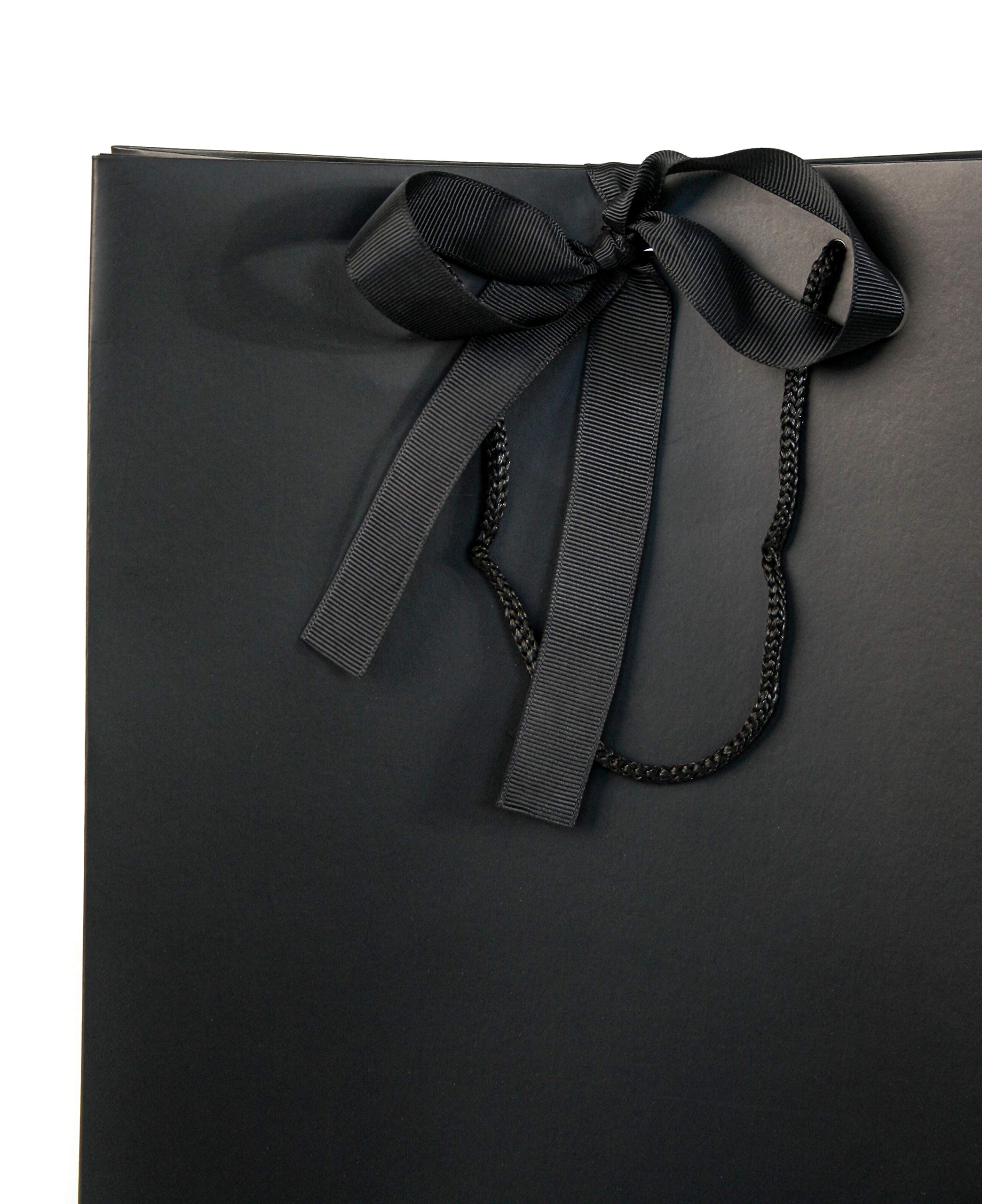 ZHIAXTON Sacchetti Regalo Neri Grandi Con Manici – 35x13x25 Cm, Set Con Carta Velina, Biglietto E Fiocco, Per Matrimoni E Compleanni