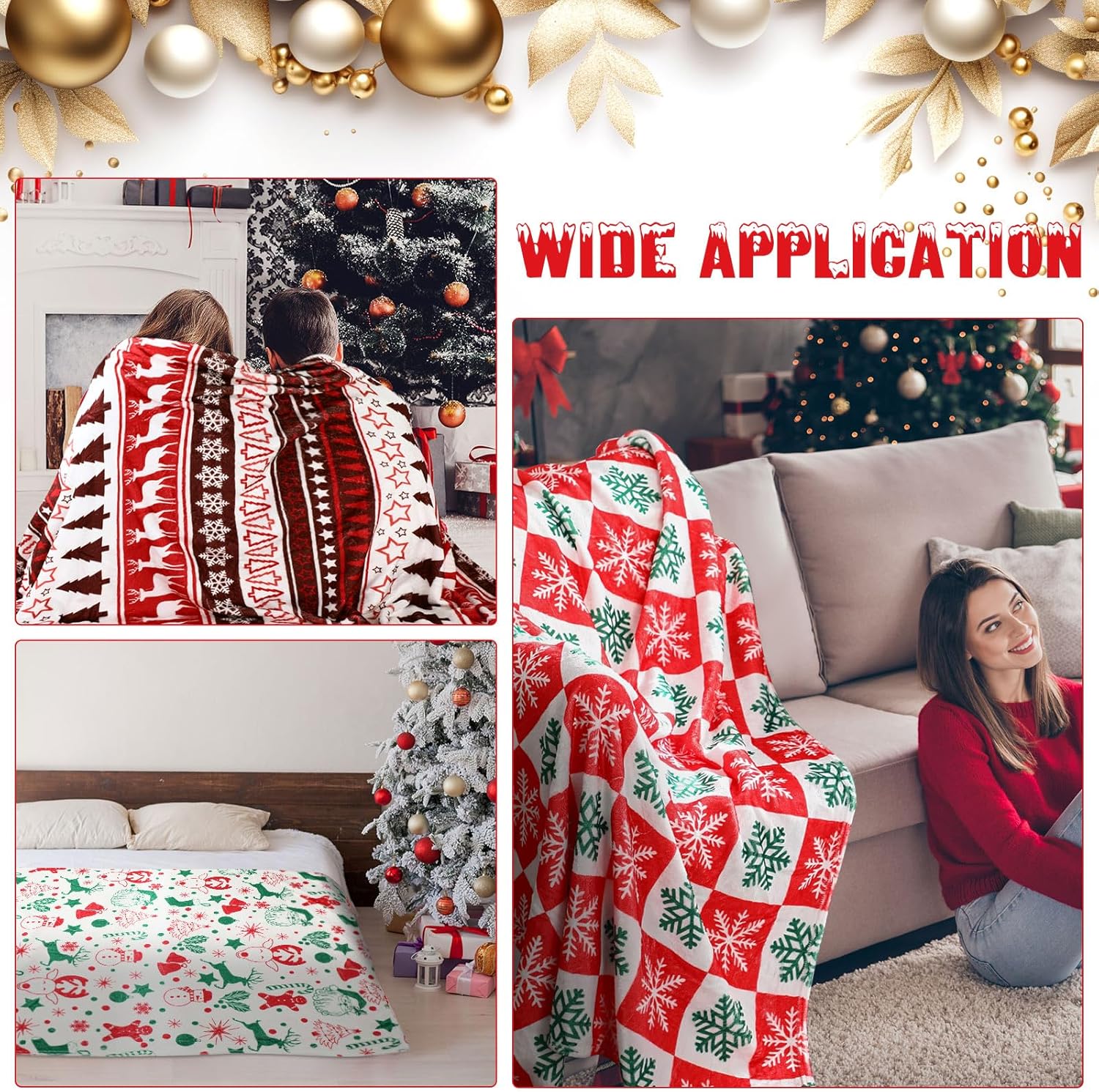 Buryeah 12 Pack 59" x 40" Christmas Fleece Blankets Bulk for Homeless Winter Warm Flannel Soft Cozy Throw Blankets Printed Snowflake Deer Snowman for Home Bedding Couch Chair Gift(Classic Style)