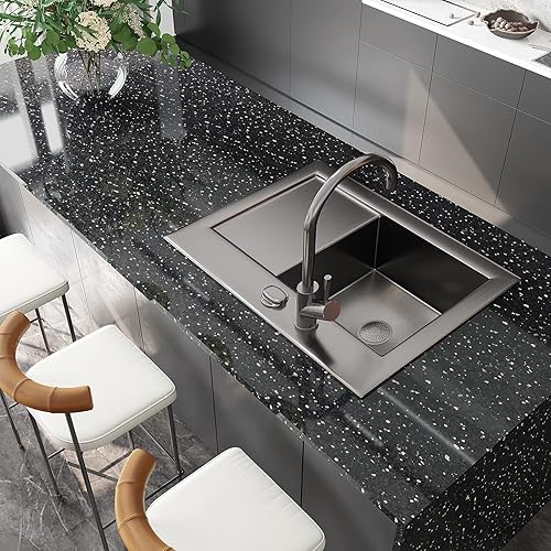 Miniatura 2 de VEELIKE Papel adhesivo de granito de galaxia negra para encimeras, impermeable, para encimeras de cocina, papel tapiz de mármol negro, 15.7 x 118