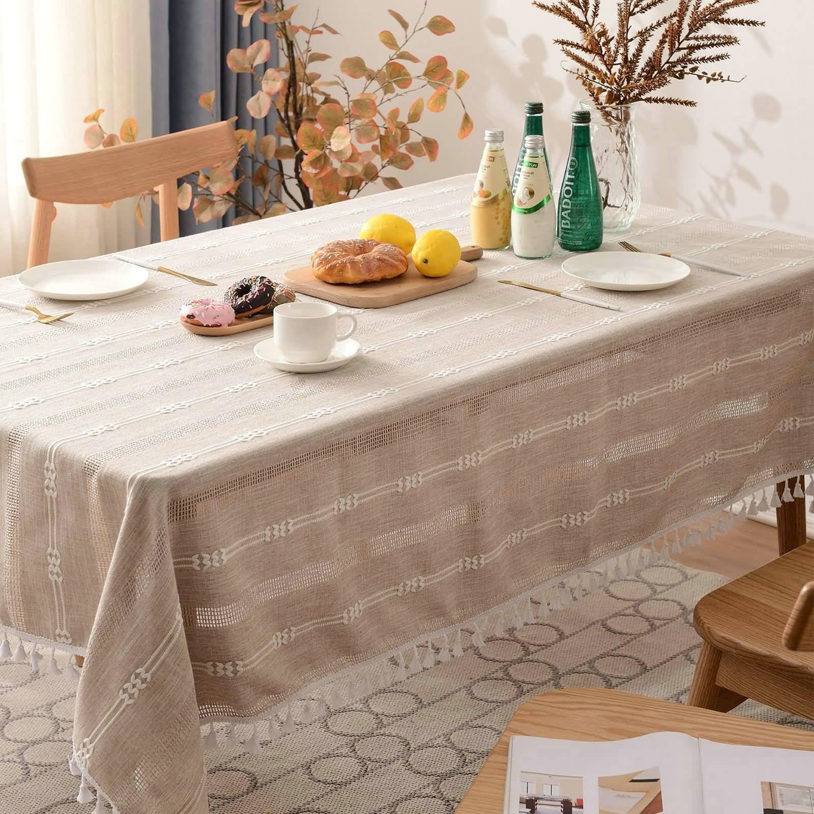 Polyester-Leinen Tischdecke Rechteckig Abwaschbar, Kaffee | 140x180cm