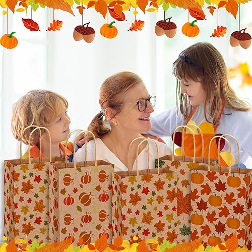 Miniatura 2 de Yeaqee 100 bolsas de regalo de Acción de Gracias, bolsas de regalo de papel kraft de Acción de Gracias con asas, bolsas de regalo de calabaza, pavo,