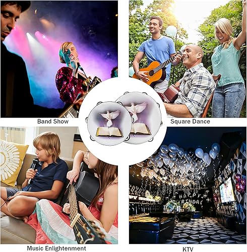 Vista 5 de Pandereta de 10 pulgadas con doble fila para adultos, pandereta de tambor de palmera para orar, iglesia, fiesta, instrumento musical