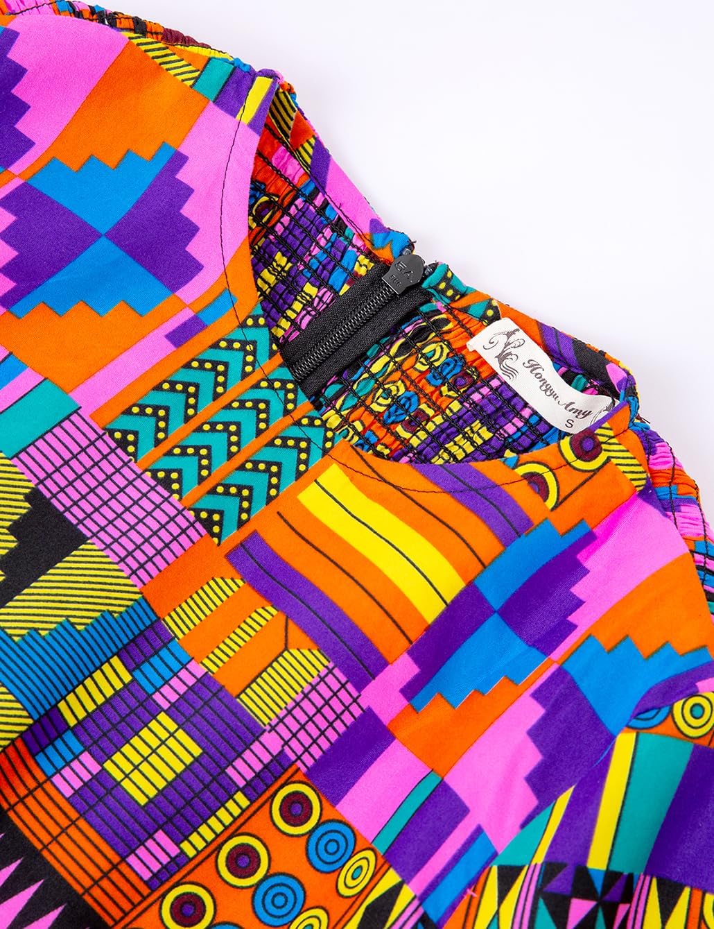 Women's African Ruffle Long Sleeve Dress Ankara Print Maxi Dresses - Image 3