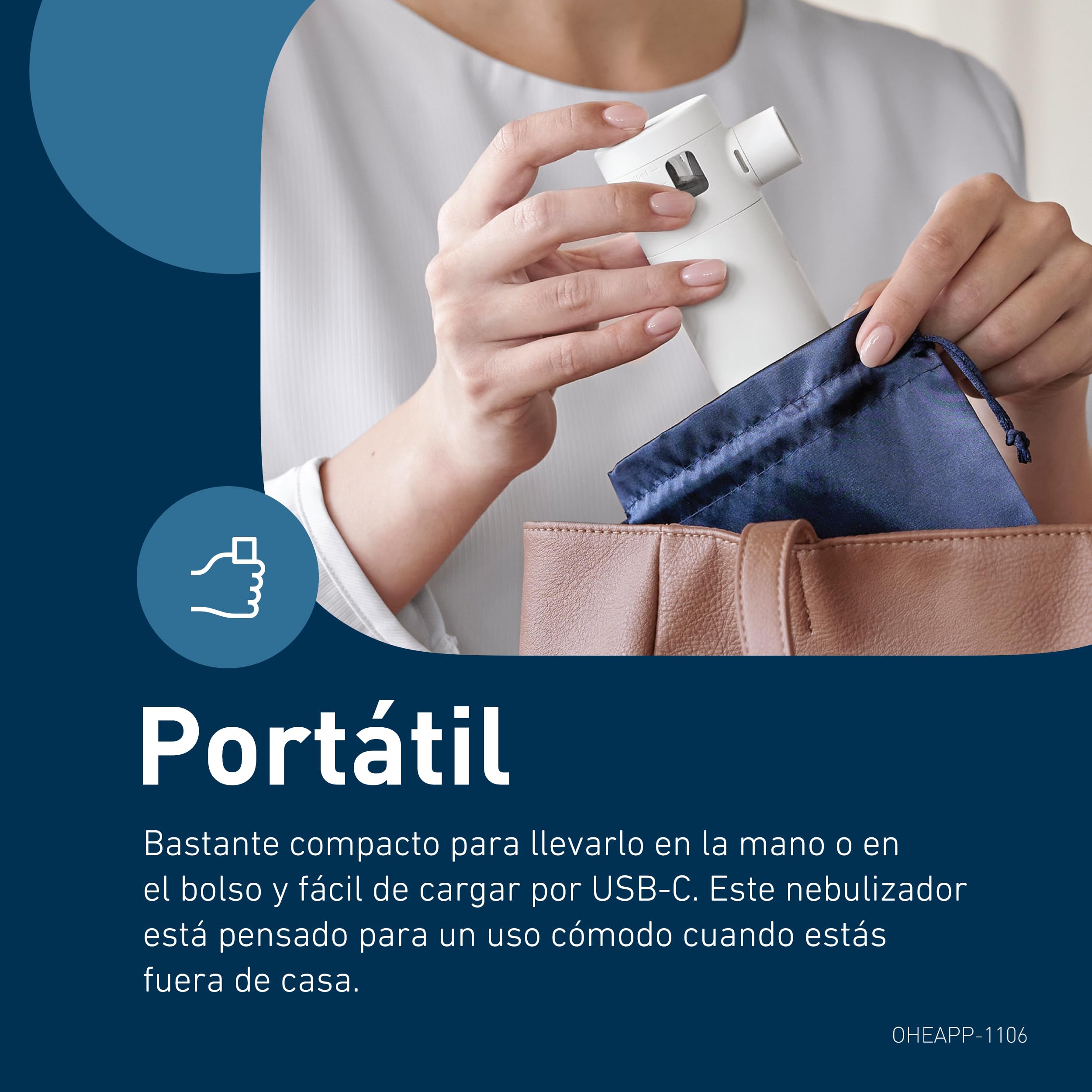 OMRON MicroAir Move Nebulizador Portátil Silencioso, nebulizador para adultos y niños, Recargable USB-C, Incluye Boquilla, 2 mascarillas y bolsa de viaje