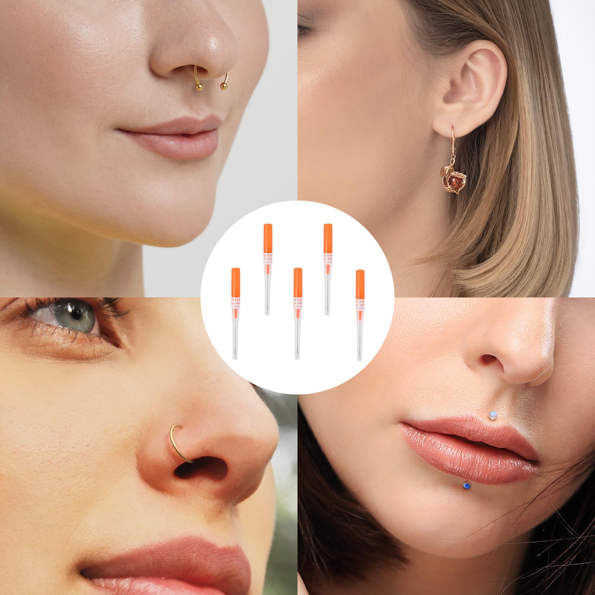 5 szt. jednorazowe igły do piercingu 14G, stal nierdzewna igła do piercingu ucha, 14-karatowe igły do piercingu, igła do piercingu, z osłoną rury, do piercingu pępka, warg, brwi, nosa