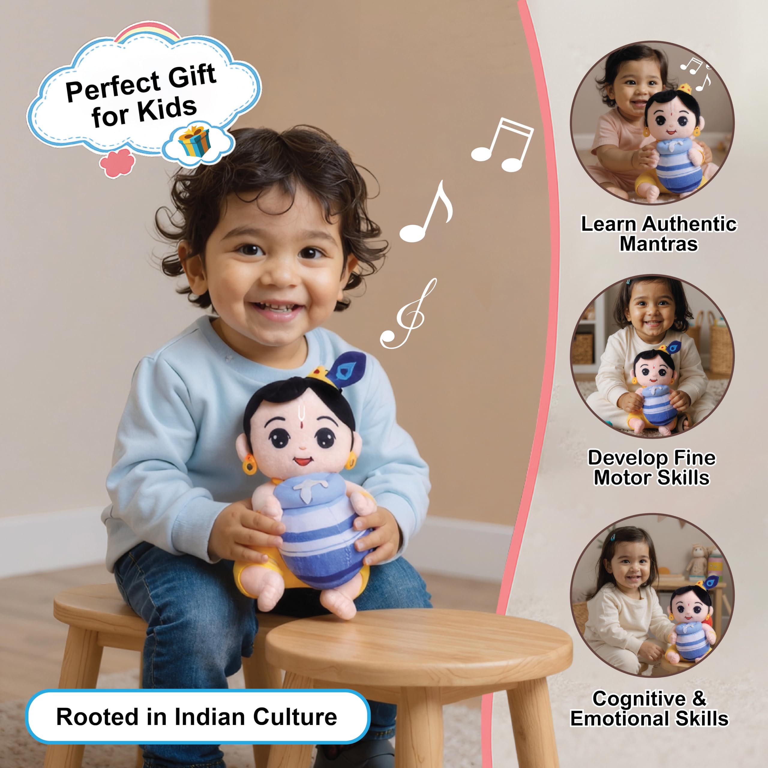 aurbo Mantra Chanting Soft Toy (25 Cm) Baby Krishna Musical Soft Toys | Medium Size Soft Plush Toy | God Toy with Info Booklet & Instruction | Best Gift for Infants, Kids, Babies 3