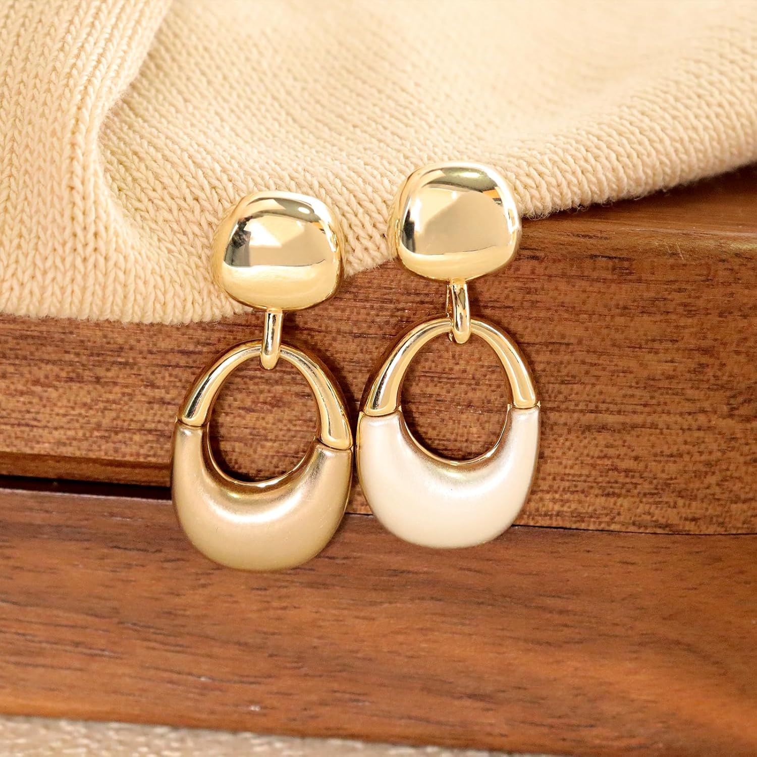 Chunky Gold Dangle Drop Stud Earrings for Women, Trendy Vintage O-Shape Dangling Earing Christmas Prom Accessories Fashion Jewelry Gift - Image 5