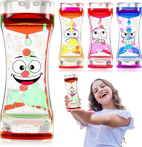 Shappy 4 Pcs Emotion Sensory Bottles Liquid Motion Bubbler Colorful Water Fidget Toy Sensory Bottles for Toddlers Quiet Fidget Toys for Autistic