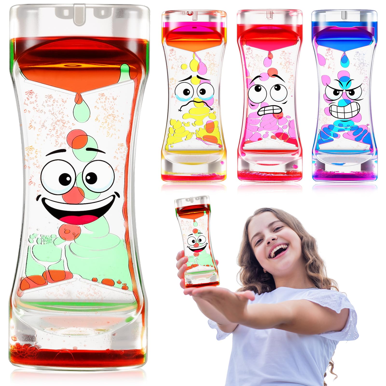 Shappy 4 Pcs Emotion Sensory Bottles Liquid Motion Bubbler Colorful Water Fidget Toy Sensory Bottles for Toddlers Quiet Fidget Toys for Autistic