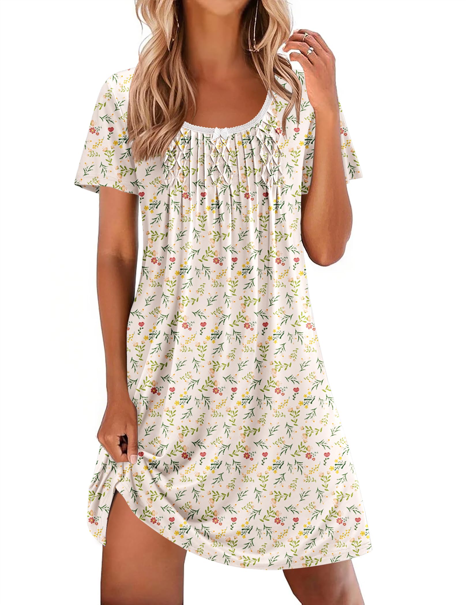 Ekouaer Nightgowns for Women Pleated Sleep Shirts
