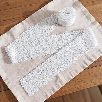 HEEHEE 7 Yards White Lace Ribbon, 2.36 Inch Sewing Lace Trim, Elastic Fabric - Perfect for Crafting, Gift Wrapping, Floral Designing and Bridal Wedding Decorations