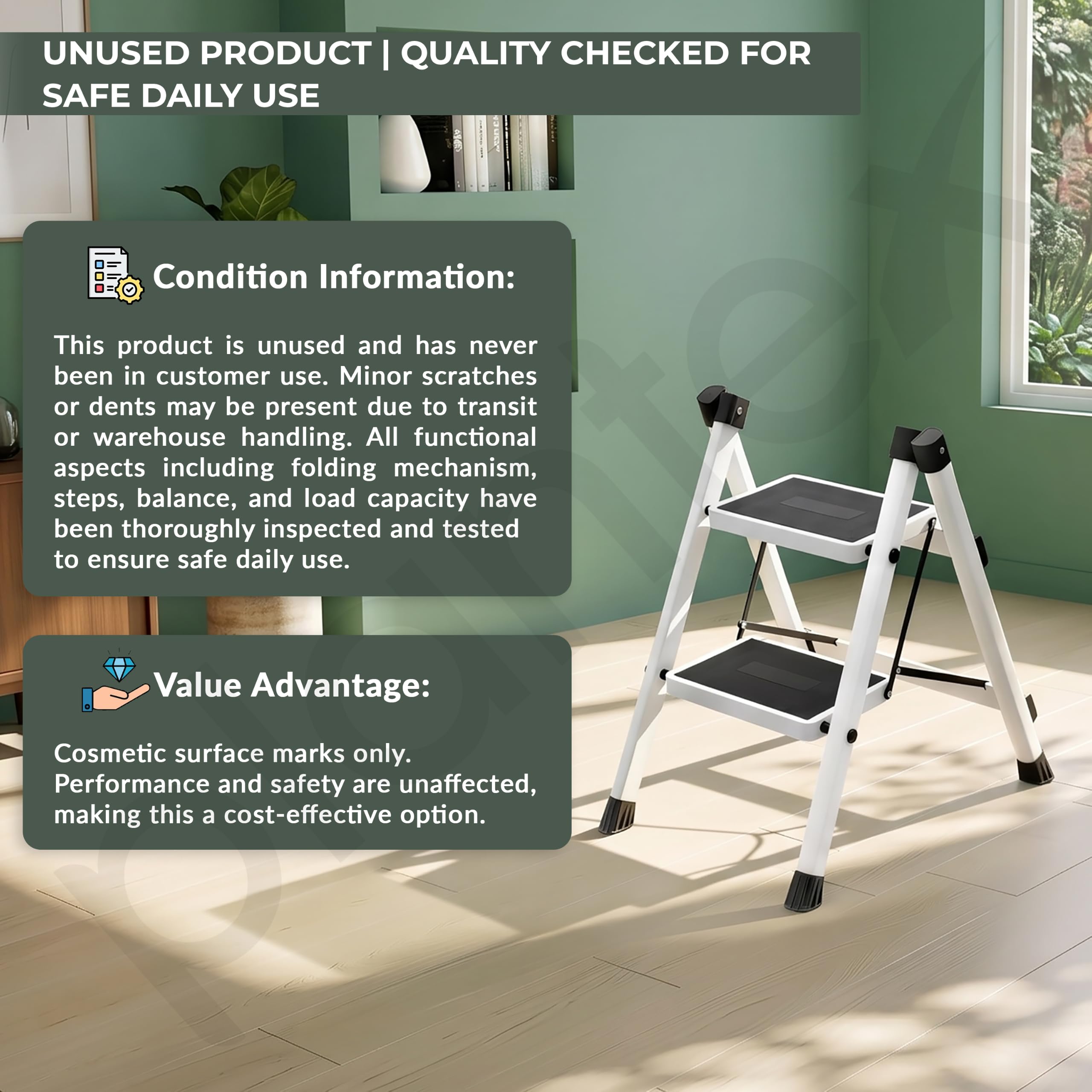 Plantex Ladder for Home/2 Step Ladder with Minor Surface Marks from Transit, Fully Quality Checked/Anti-Skid Step Ladder/Assured by Plantex - (White & Black) — Amazon image 2