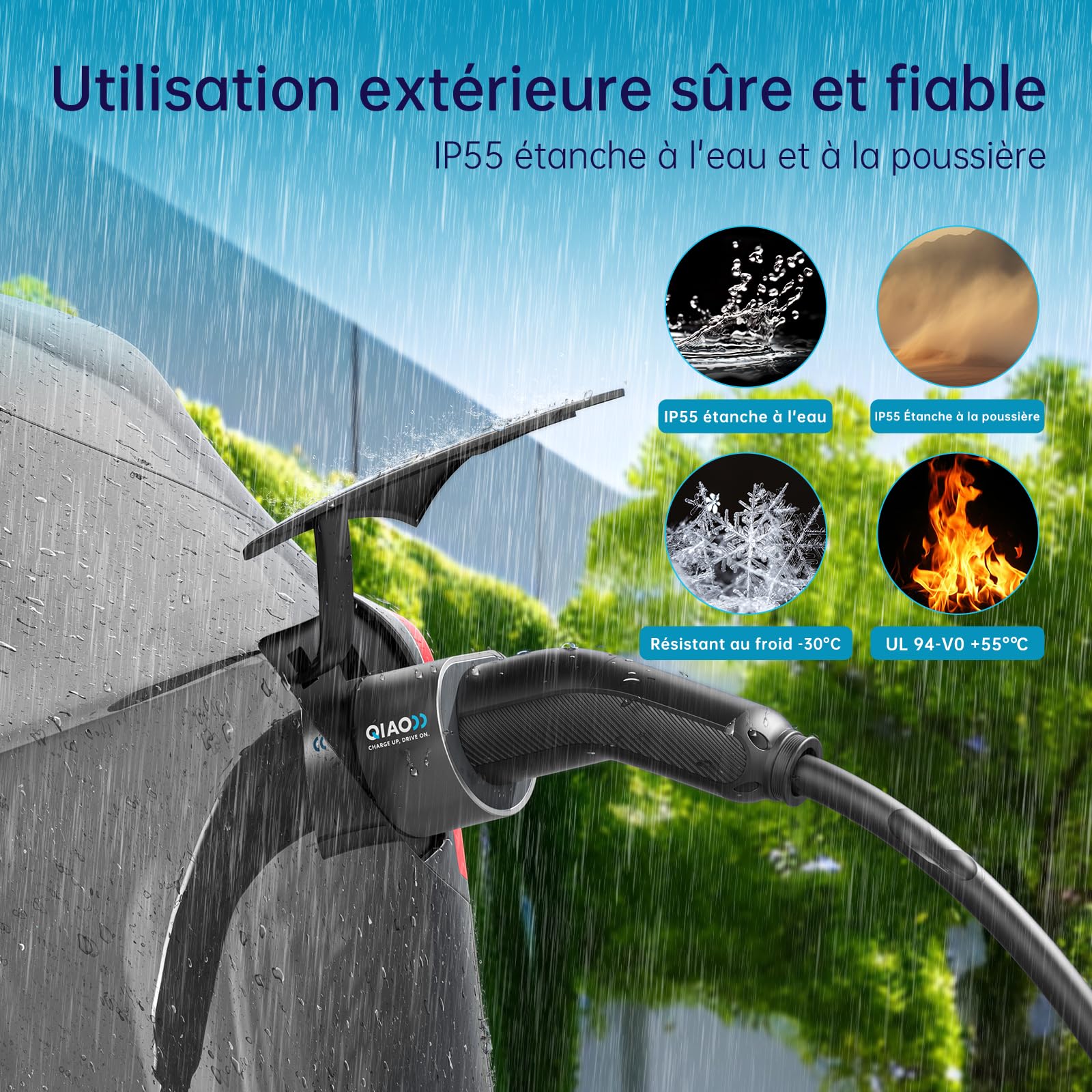 QIAO Câble de Charge de Type 2 monophasé(7.4kW/10m/32A) | IEC 62196 Mode 3, EV/PHEV, Type 2 à Type 2, pour Tesla, Renault, Peugeot, VW – compatible avec la plupart des Type 2