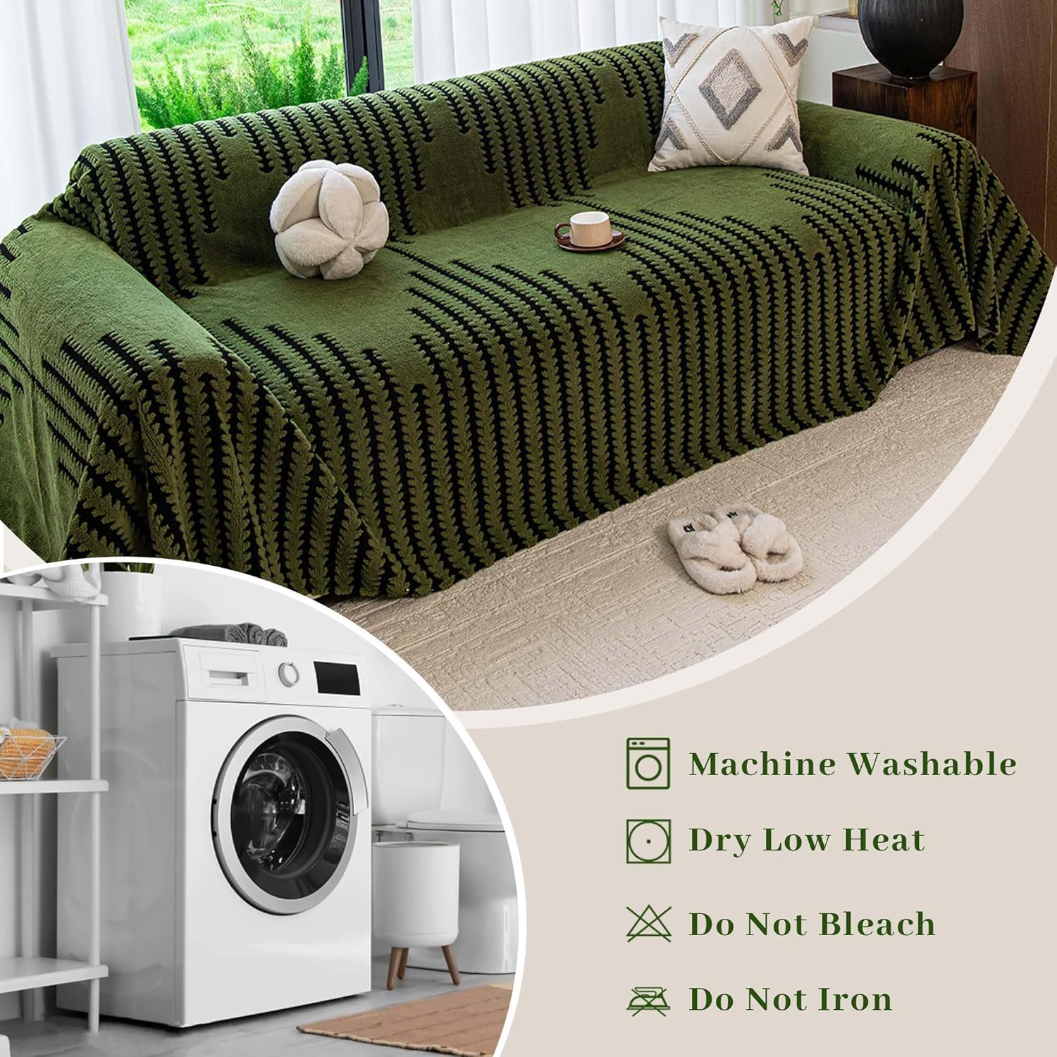Couch Covers for 3 Cushion Couch Sofa, Pet Friendly Sofa Covers Washable, Heavy Duty Scratch Resistant Furniture Cover for Dogs Fits 3 Seat, 71" x 134", Green