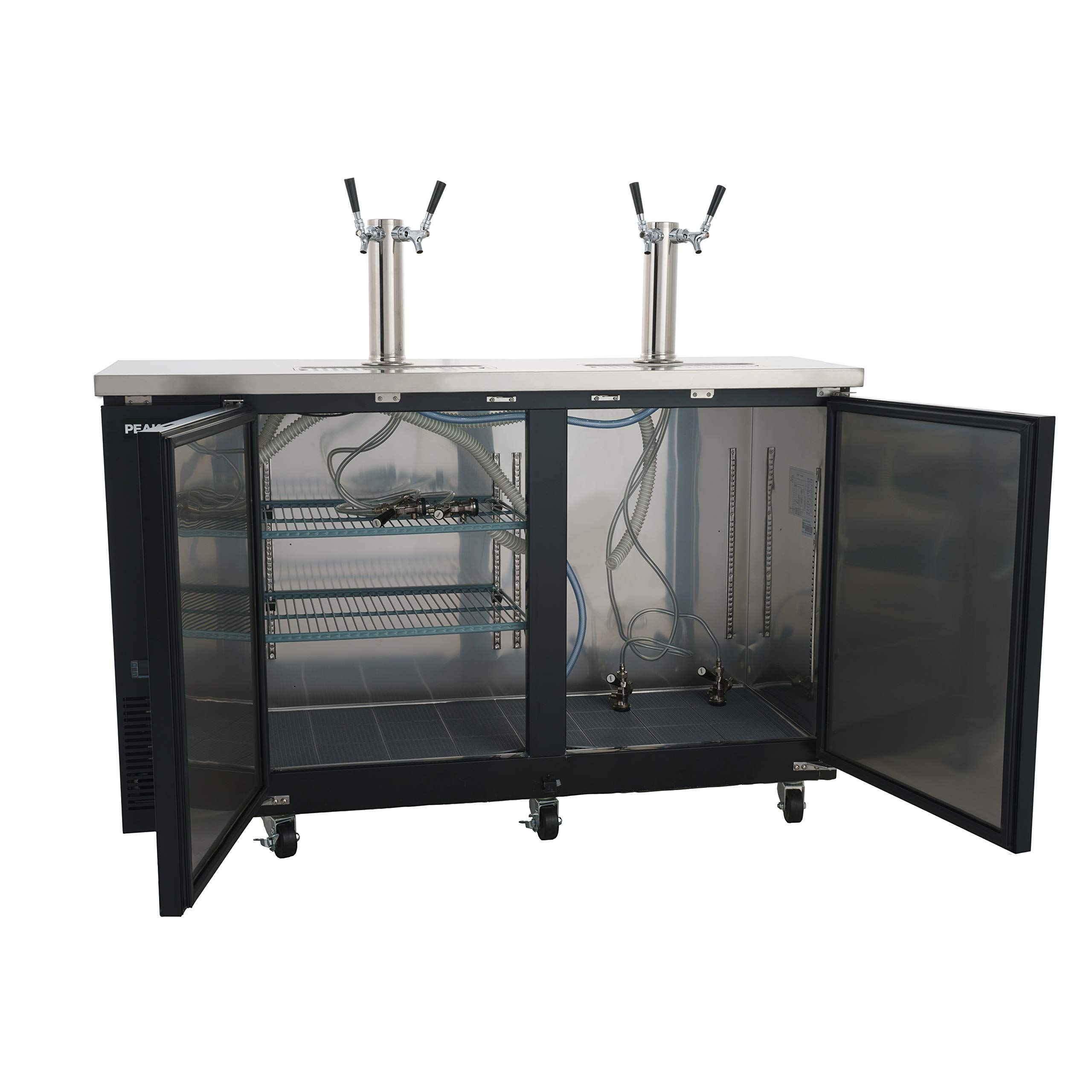 Peakcold 2 Door, 4 Tap Commercial Beer Dispenser - Double Tower Keg Cooler - Kegerator; 60" W on Fridge.com - View 2