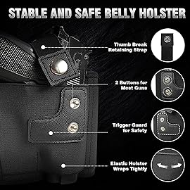 Mostcomtac Belly Band Holster for Men & Women - Comfortable Carry Gun Holster with Breathable Neoprene, Fits Glock 17-43X, Taurus, Ruger LCP, S&W M&P Shield for Most Pistols and Revolvers