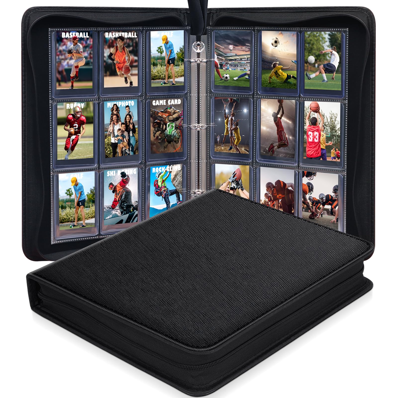 360 Pockets Toploaders Binder, 9 Pocket Toploaders Trading Card Binder for 3”x4” Rigid Hard Card Holders with Double-Sided Sleeves Fit for Baseball Cards Yugioh, MTC, TCG, Game Cards, Sports Cards