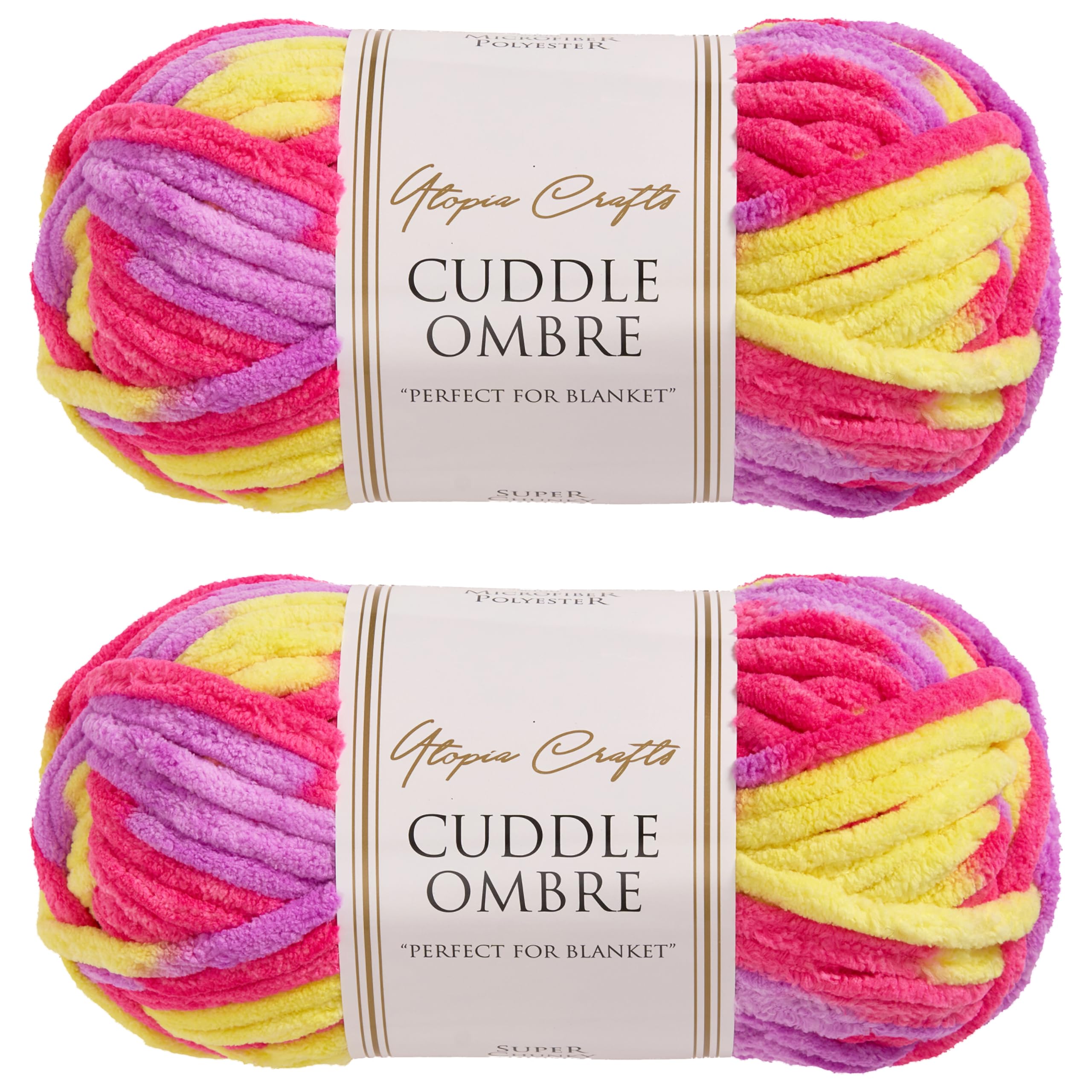 Utopia Crafts Cuddle Ombre Super Chunky Chenille Soft Yarn for Knitting and Crochet (Candy Sunshine, 2X 100g)