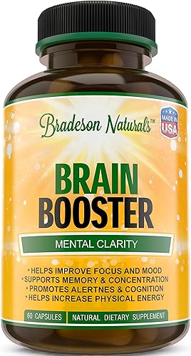 Suplemento de refuerzo cerebral para concentración, memoria, claridad y energía. Potenciador de nootrópicos. Desbloquea todo tu potencial - 60