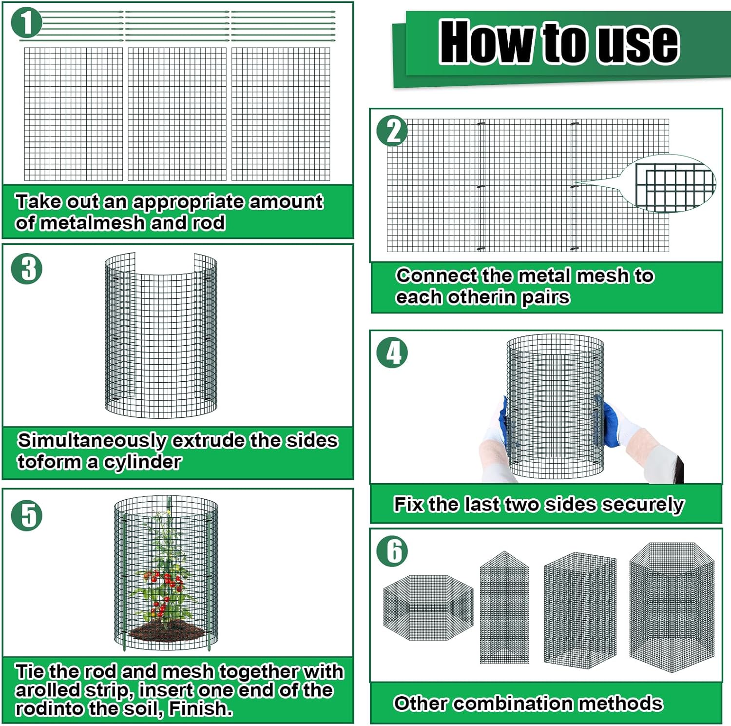 6 Set Wire Plant Protector from Animals - 12"x16" 18Pcs Metal Mesh Plant Cage Covers, Dual Secure with U-Stake & Support, Garden Rabbit Barricade Chicken Wire Cloche for Plants Shrubs Vegetable Flower