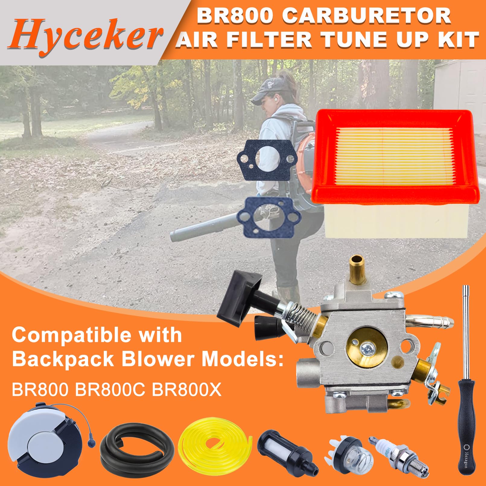 Kit Carburatore per Stihl BR800,Elemento Filtrante per Douffleur per BR800X,BR800C,BR 800 C-E Magnum,con Attrezzo di Regolazione, Serbatoio, Filtro Carburatore, Pompa Carburante, Candela 4283-120-0601
