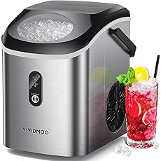 Nugget Ice Maker Countertop, Portable Crushed Sonic Ice Machine, Self Cleaning Ice Makers with One-Click Operation, Soft Chewable Ice in 7 Mins, 34Lbs/24H with Ice Scoop for Home Bar Camping RV