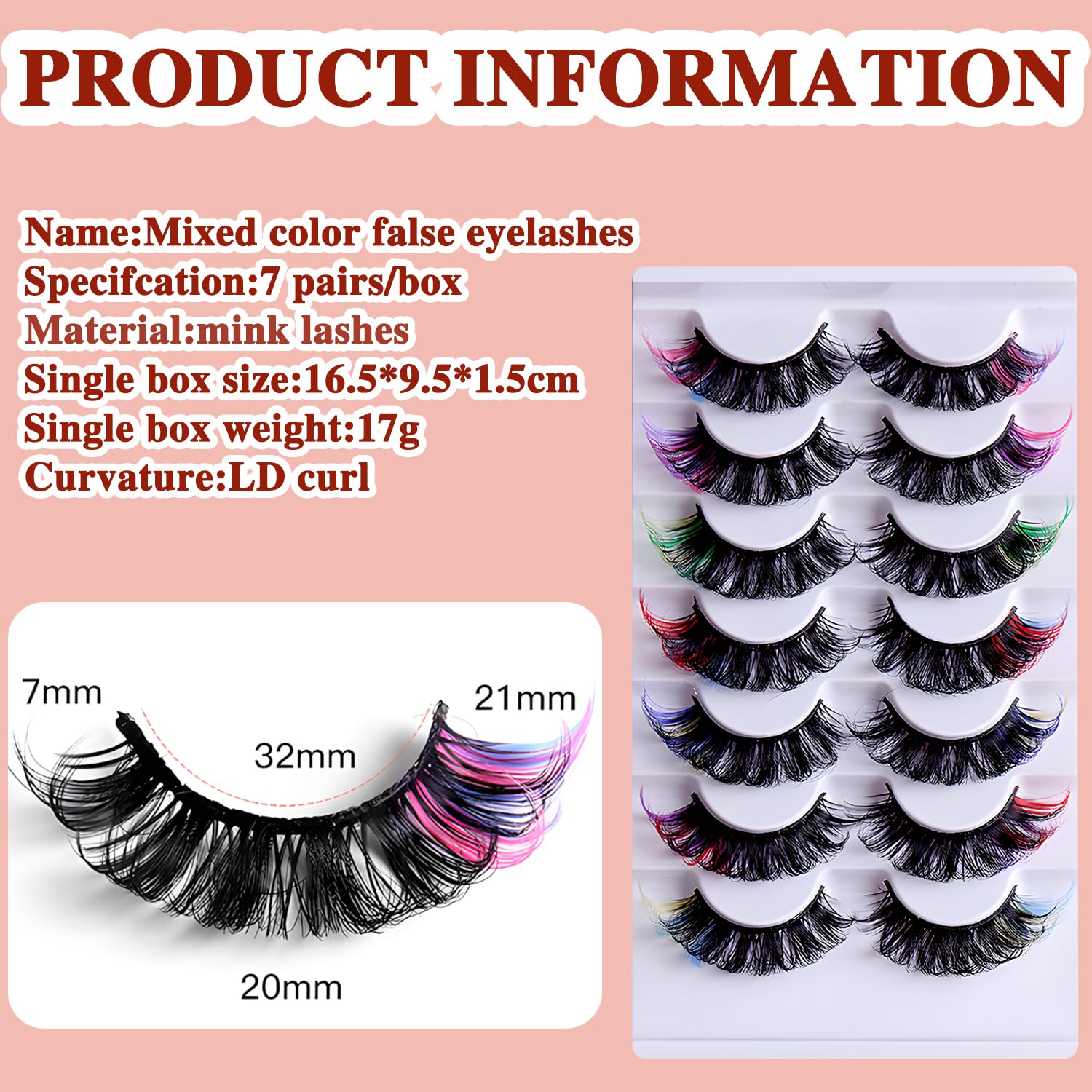 MOTIBACK 7 works Colored False Eyelashes, 14PCS 3D Mink Faux Lashes with Vibrant Tips - Image 2