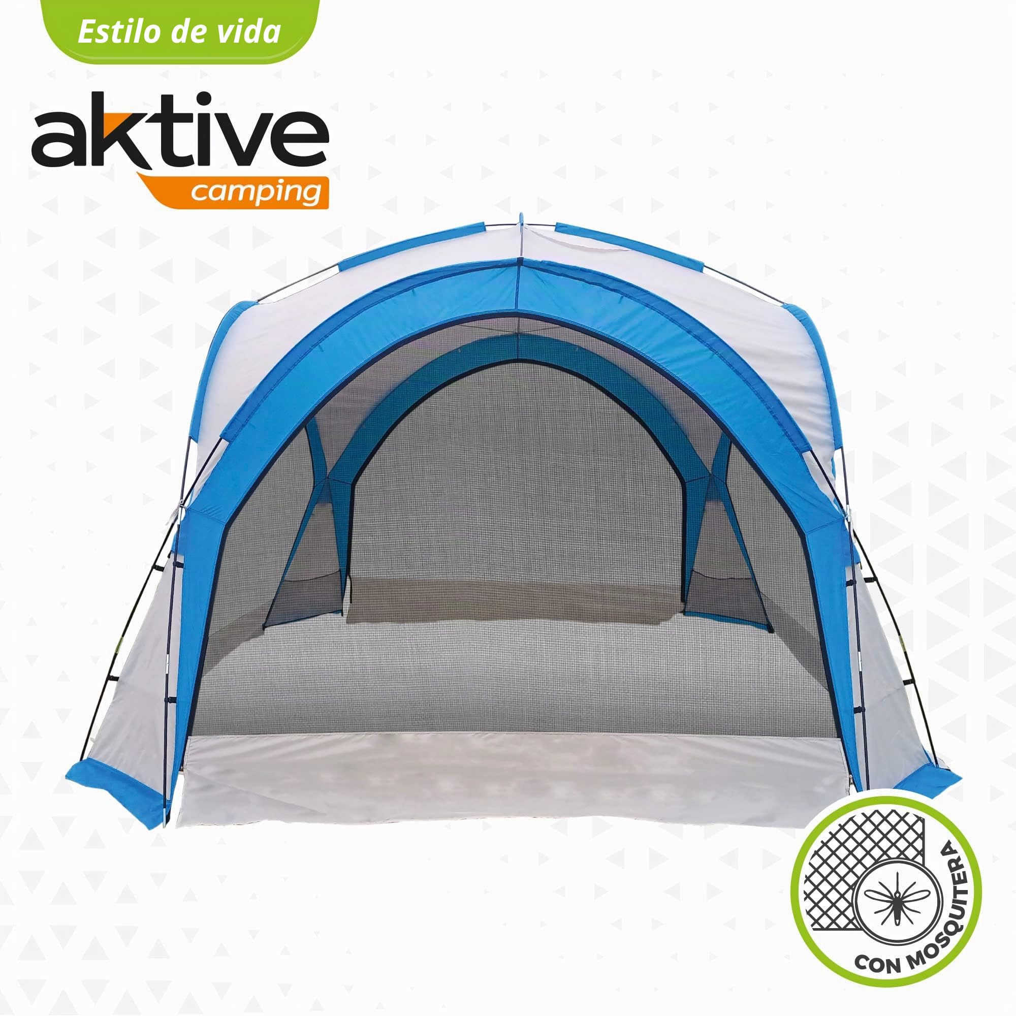 Aktive 52896 - Tienda de campaña con mosquitera y ventilación, Medidas 350x350x260cm, Carpa camping plegable de fácil montaje y transporte, Tejido impermeable, toldo camping