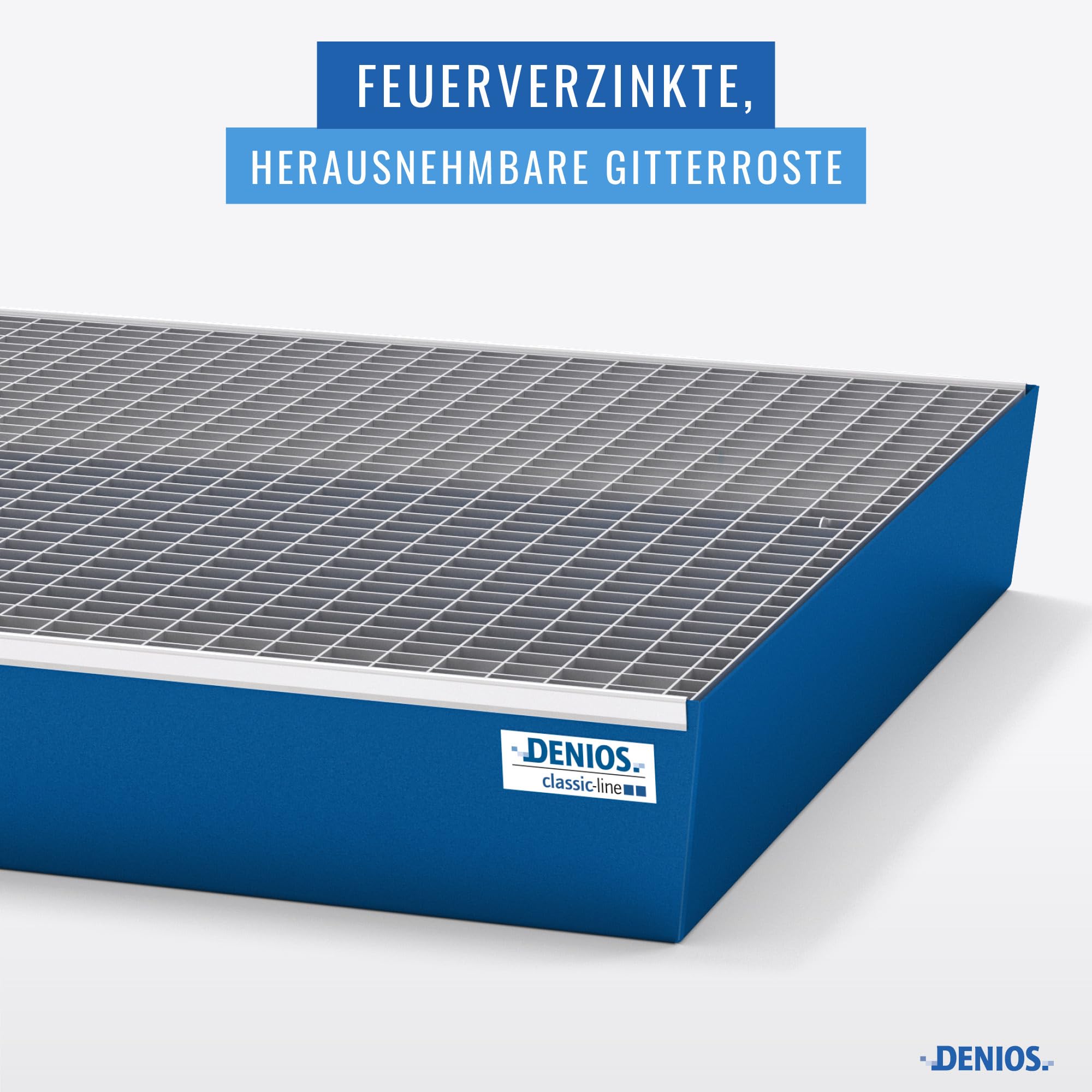 Auffangwanne classic-line aus Stahl für 4 Fässer, lackiert, m. Gitterrost, 1236x1210x190