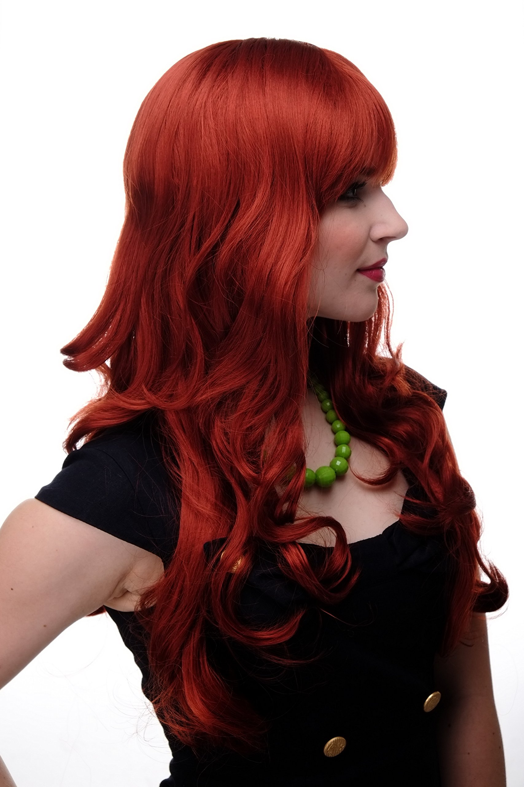 WIG ME UP 285-135 Lady Quality Wig very long beautiful curling ends straight top fringe bangs dark red approx 25inch - Image 3