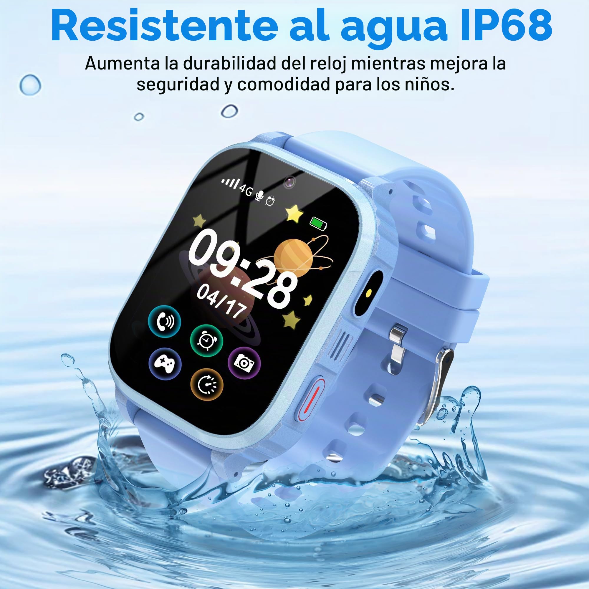 GPS Reloj Inteligente Niño 4G, IP68 Smartwatch Niños con GPS y Llamadas, SOS/Localizador WiFi/Videollamada/Chat/Voz, Modo Clase, Calendario, 7 Juegos, Alarma, Linterna, Regalo Ideal para Niños y Niñas