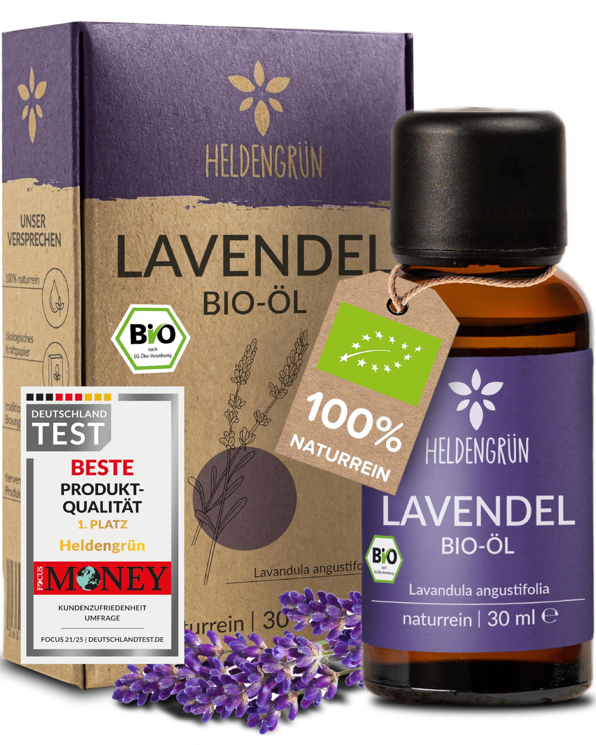 Heldengrün® Organic Lavender Oil (100% Natural), Real Lavender, Lavandula Angustifolia, Organic Essential Oil, Lavender Fragrance Oil for Aromatherapy