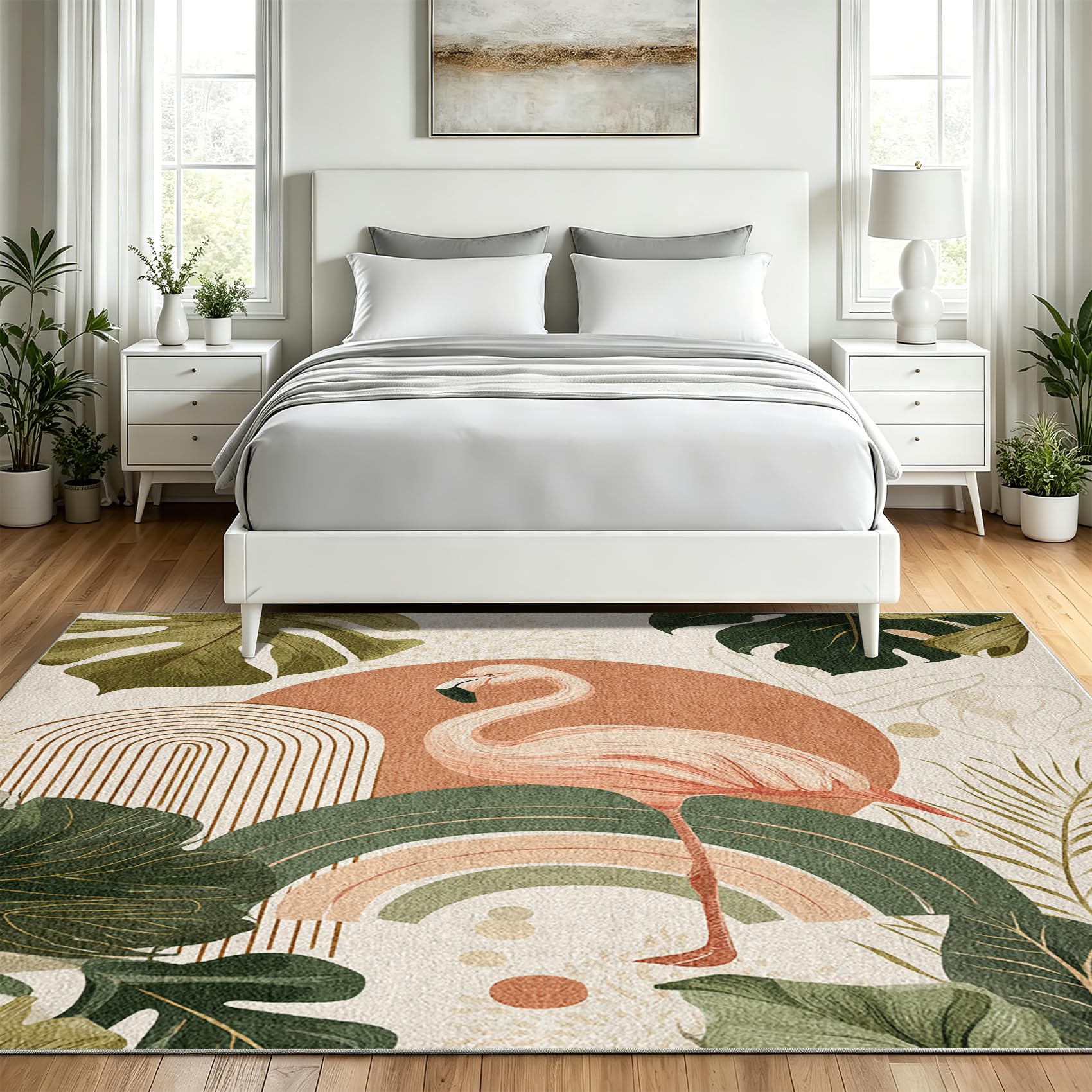 Flamingo Teppich Wohnzimmer 120x170, Böhmischer Geometrische Teppiche Waschbarer & Rutschfester Weicher Kurzflor für Schlafzimmer, Küchenteppich Deko S5y&13