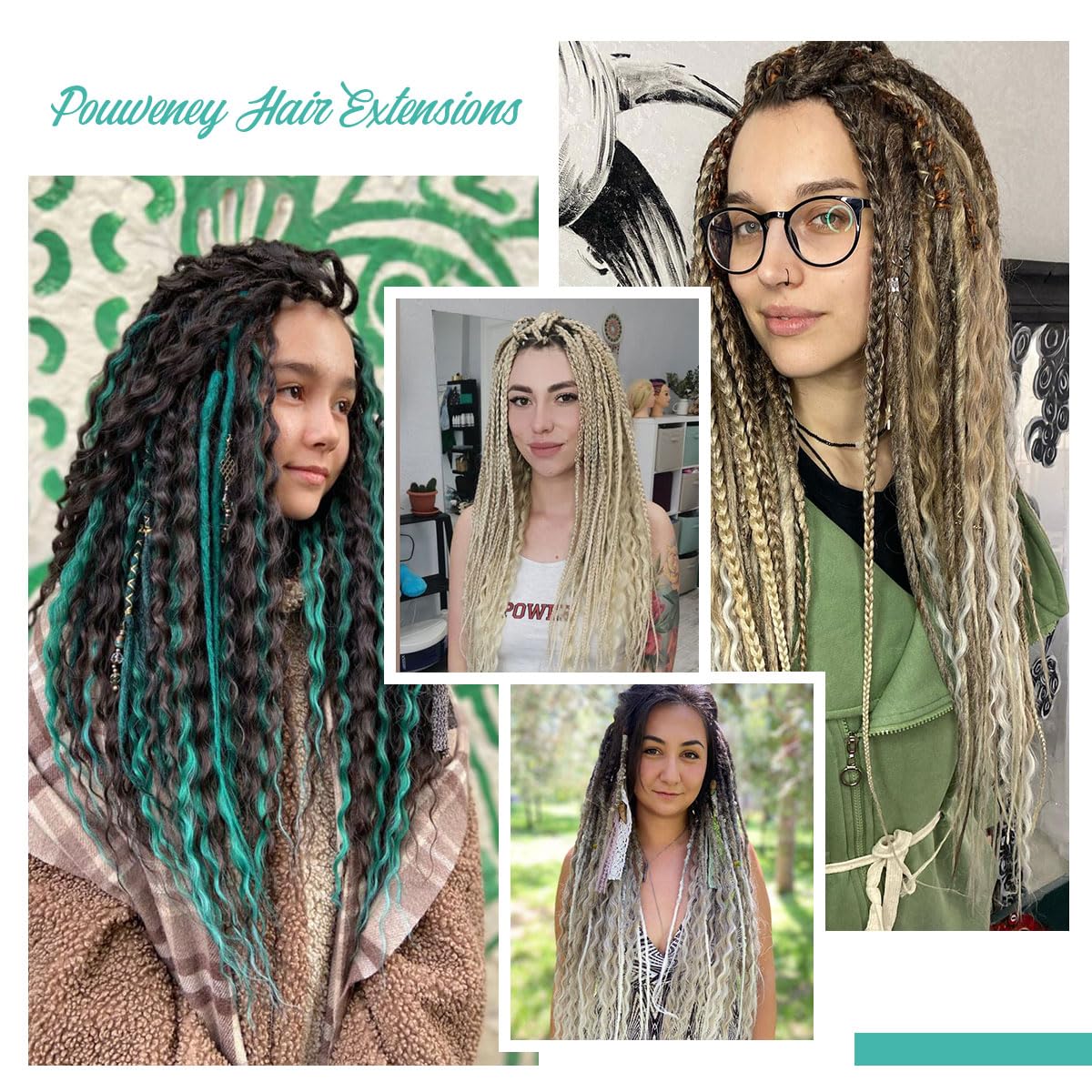 24 Inch 3 In 1 Dreadlock Extensions Sets, 30 Strands Mixed Black Synthetic DE Dreads Extensions, 100% Handmade Soft Double Ended Curly Boho Wavy Dreads for Girls
