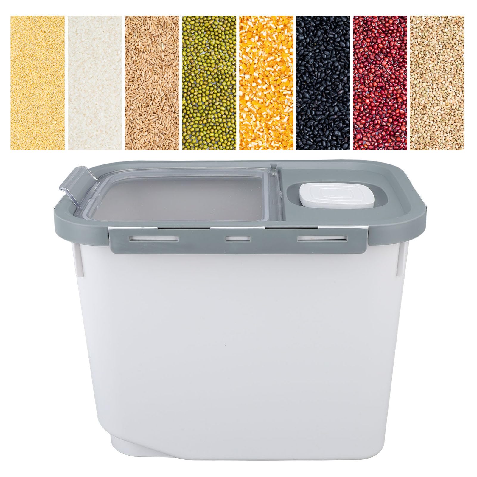 GOWENIC Contenitore per Riso Trasparente di Grande capacità con Ruote |Contenitore per Farina con Chiusura Ermetica da 22 Libbre, Durevole in PP per Uso Alimentare per l'organizzazione della (WHITE)
