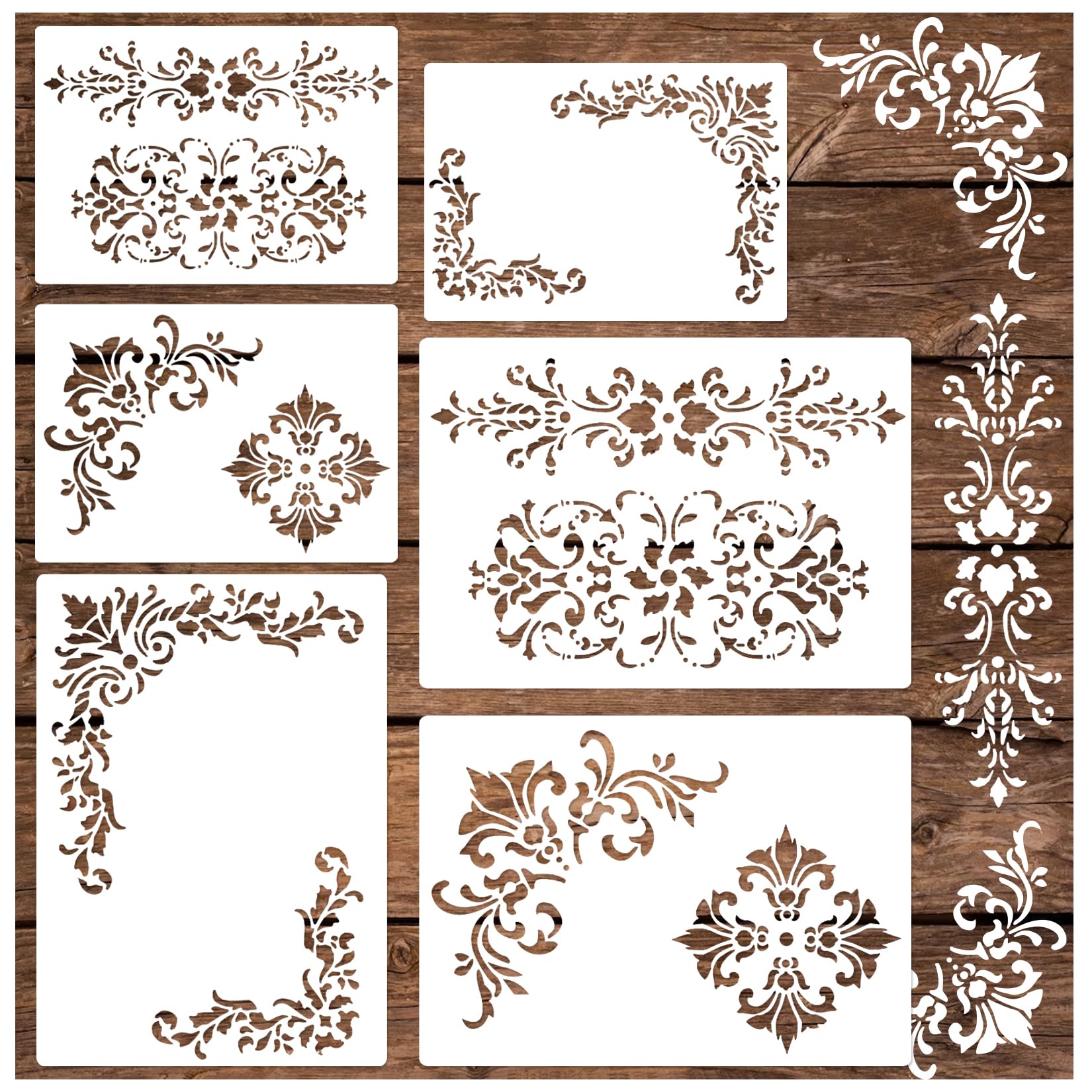 Amazon.com : Corner Stencils for Painting, Vintage Damask Border Stencil Template Reusable Corners Damask Furniture Stencils for Wood Canvas Paper Fabric Floor DIY Craft (6pcs Corners) : Arts, Crafts & Sewing