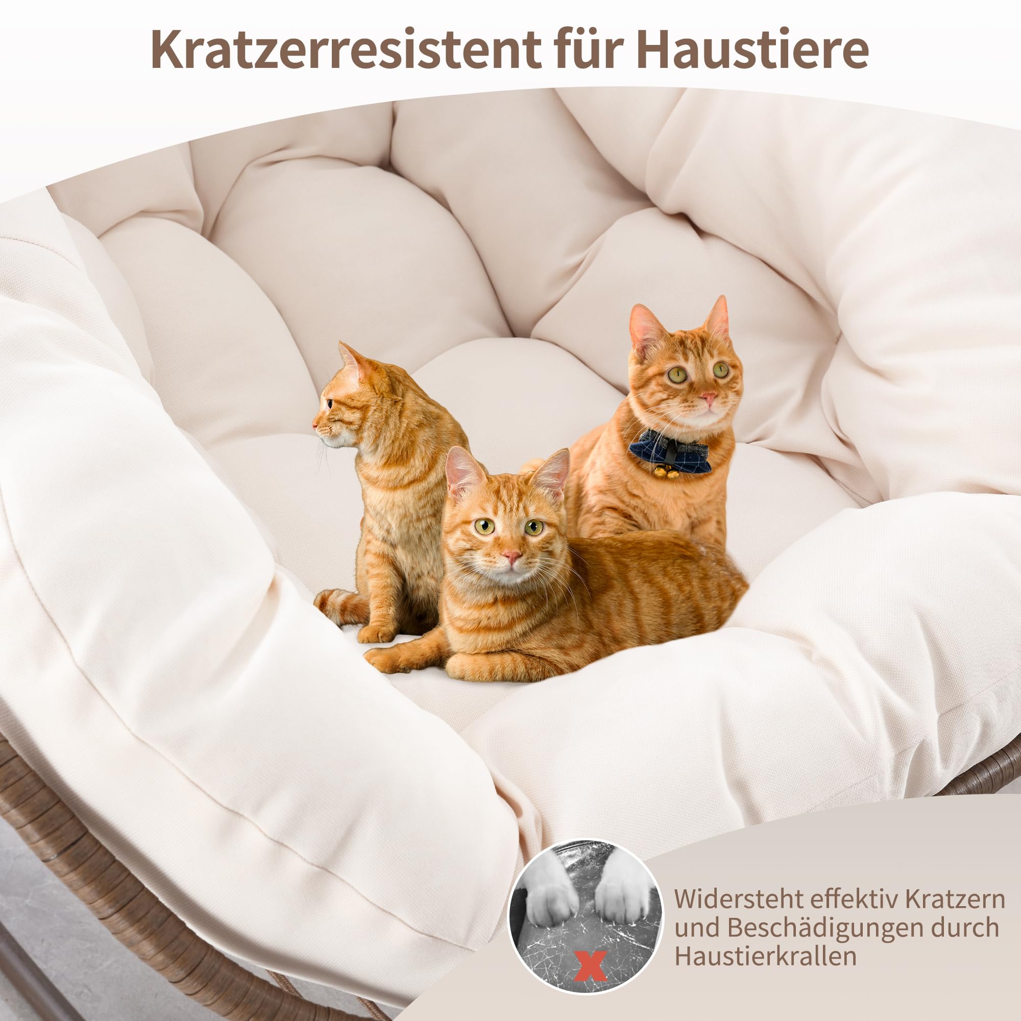 Outdoor Patio Schaukelstuhl-Set aus 2, Überdimensionierter Papasan-schaukelsessel für Innen mit Gepolstertem Kissen - Ei-Schaukelstuhl für Wohnzimmer, Veranda, Garten, Terrasse, Hinterhof