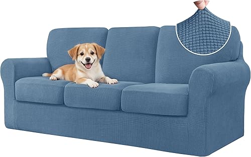 Miniatura 94 de CHUN YI Fundas de sofá de 7 piezas, fundas de sofá lavables, funda elástica para sofá de 3 cojines con respaldo y fundas de cojín separadas, Azul