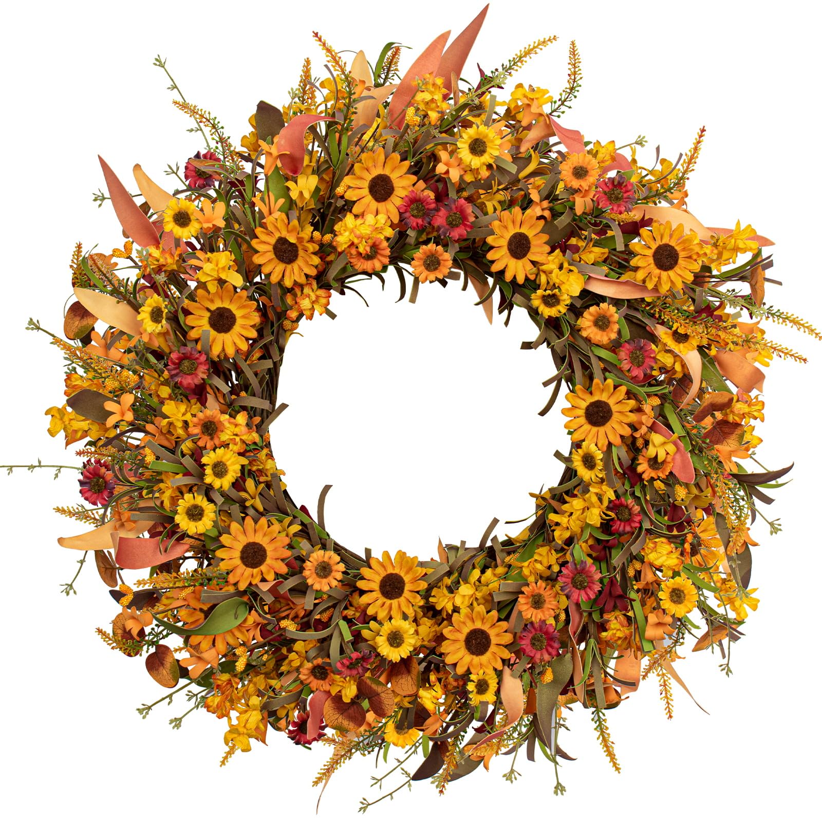 J'FLORU Artificial Fall Wreath 22 Inch Fall Wreaths for Front Door Autumn Porch Farmhouse Thanksgiving Day Harvest Festival