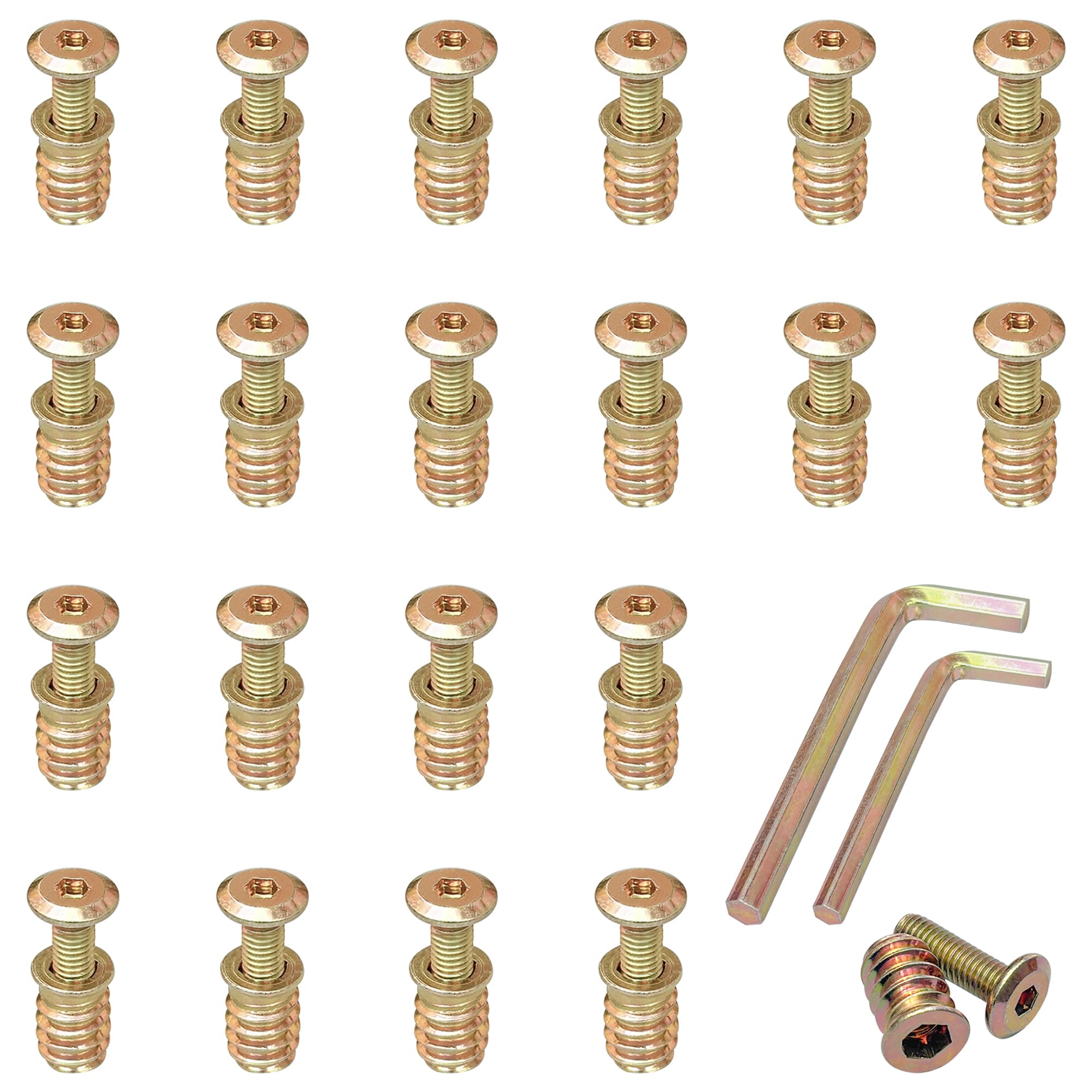20-Set Furniture Connector Bolt Kit - Wood Furniture Fastener Set including Threaded Insert Nuts & Wrenches (M6 × 20mm)