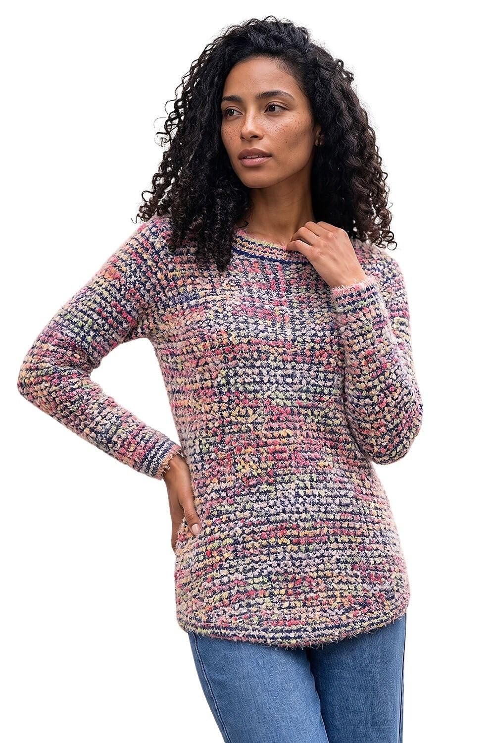 Roman Originals Women's Blue Roman Fluffy Yarn Jumper For Uk Thick Sweater Warm Cosy Chunky Knitted Pullover Winter Furry Casual Smart Textured Everyday Cuddly Soft Knitwear - Size 20