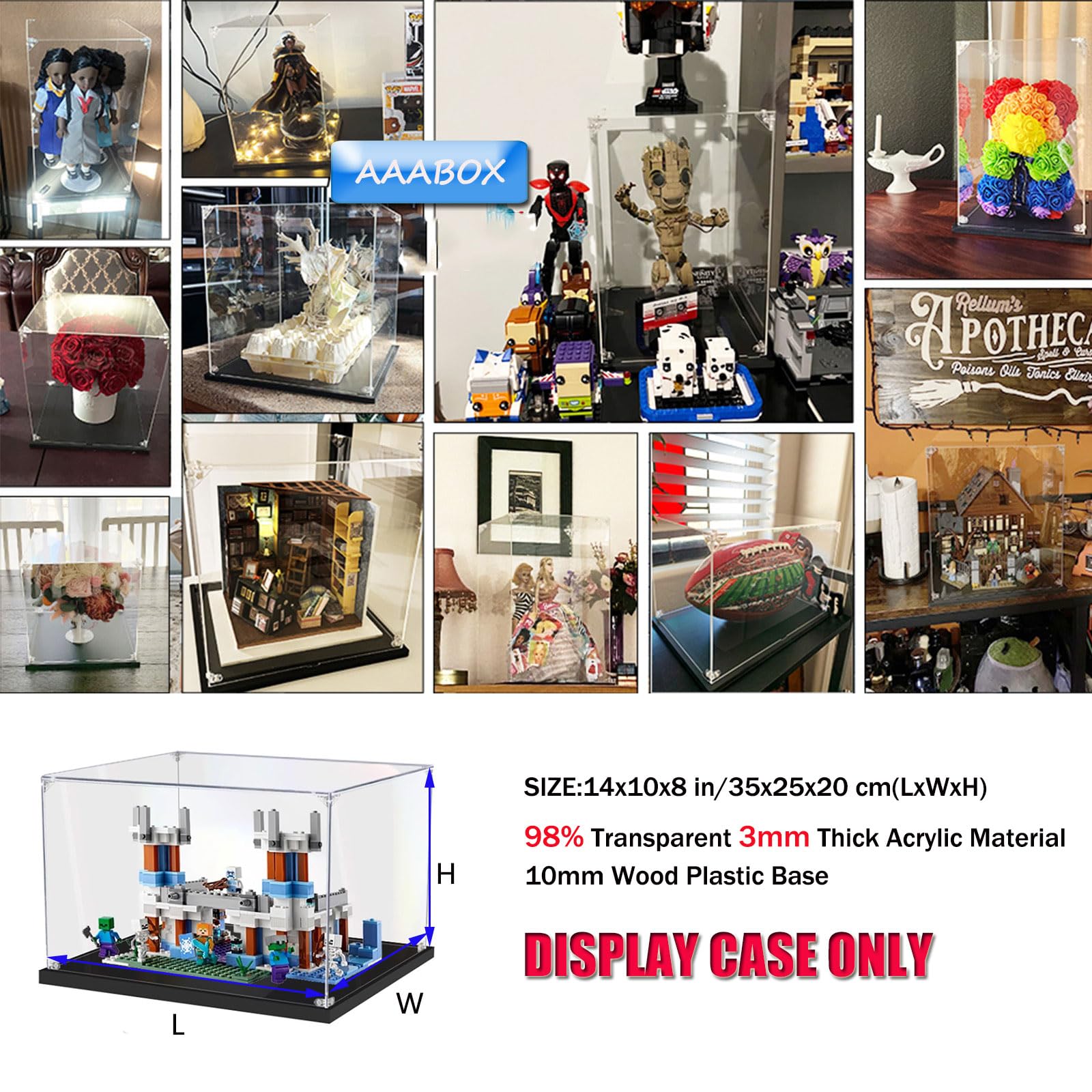 Trasparente Teca 35x25x20cm,3mm Spessore Acrilico Vetrina per Lego Millennium Falcon 75375 Central Perk Friends 21319 McLaren-MP4/4 10330,Antipolvere Scatola Espositiva per 75330 10321 42173